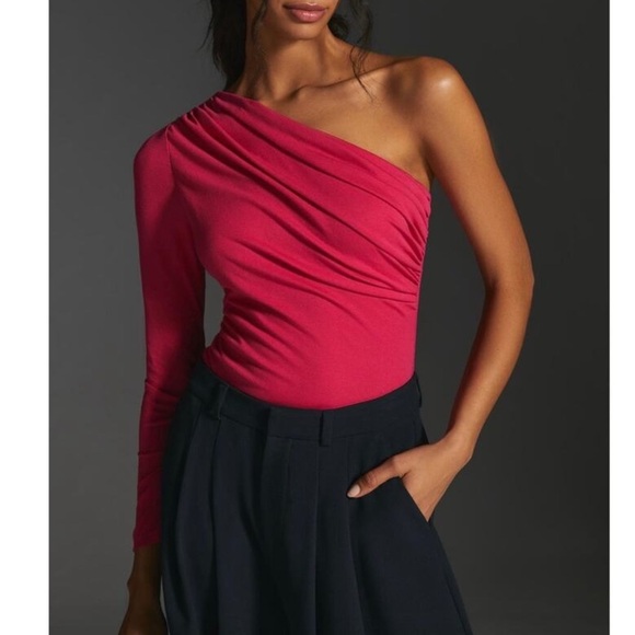 New Anthropologie Maeve Rose Pink One Shoulder Bodysuit - Picture 1 of 5